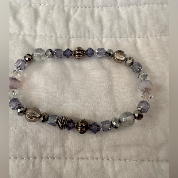 Silver and lilac, purple crystal elastic bracelet - Picture 3 of 4